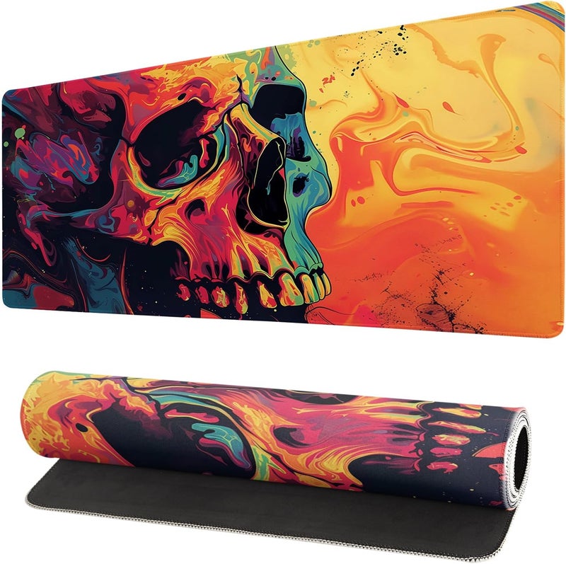Brecoy Gaming Mouse Pad Desk Pad,Extended Big Mouse Pad,31.5x11.8 Inch Long Computer Keyboard Mouse Mat Mousepad with 3mm Non-Slip Base and Stitched Edge for Gaming and Office… (Watercolor Skull) - Image 1